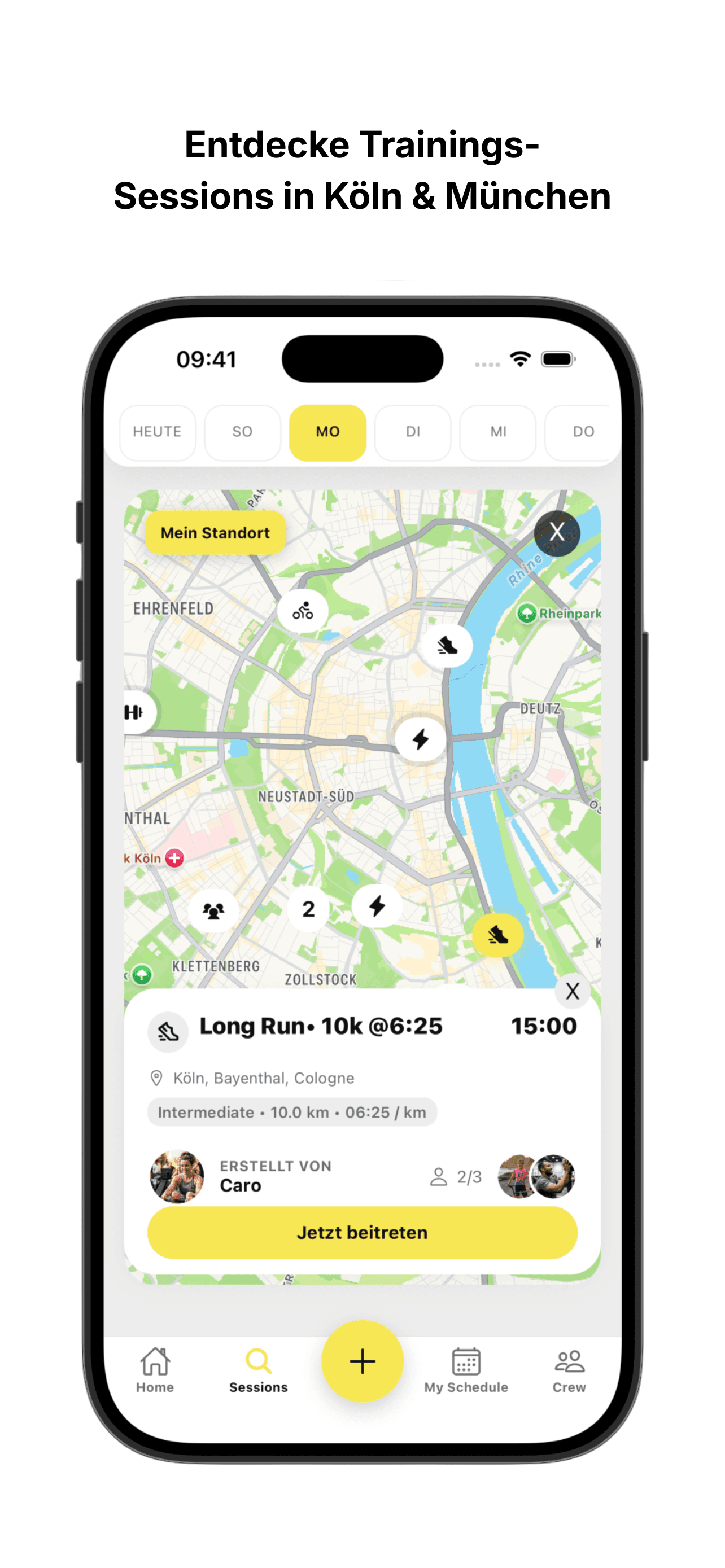 Karte mit Sessions in der Mateletics App.