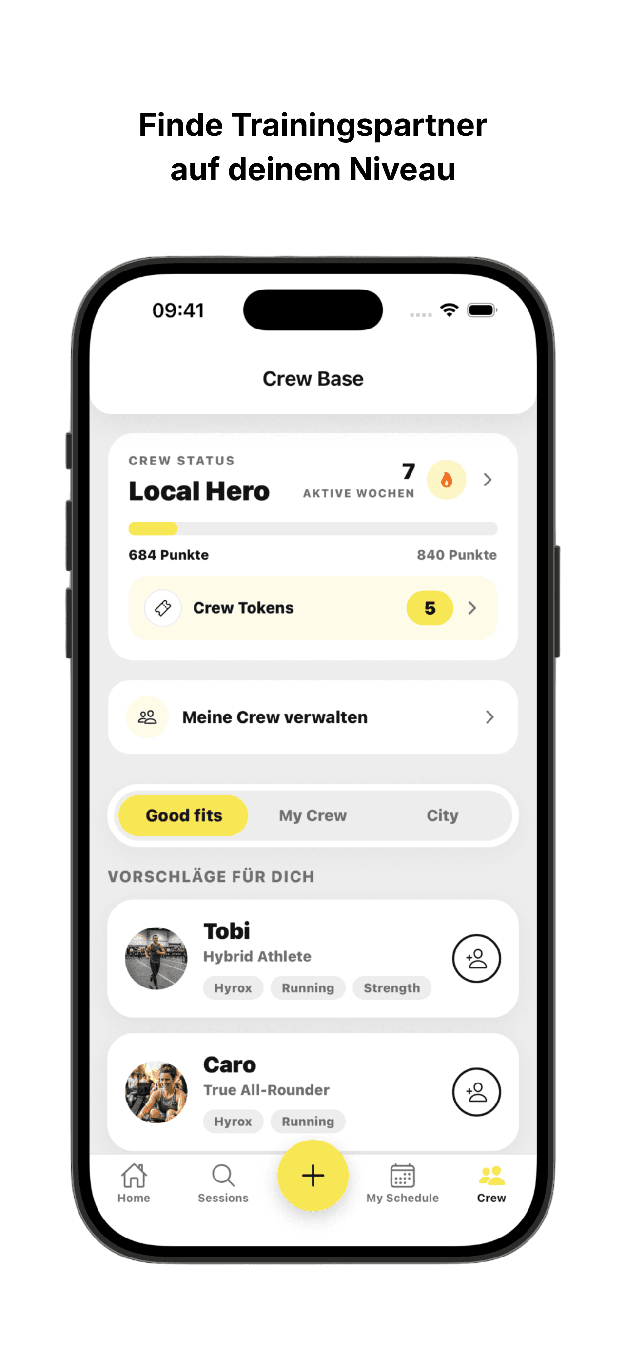 Vorschläge für Trainingspartner in der Crew Base.